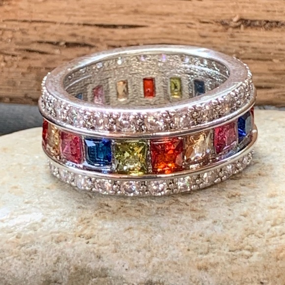 Colorful Square Cut Gem Ring - Picture 2 of 7